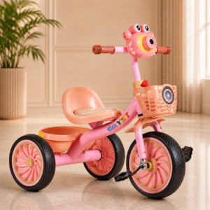 Bubble Kids Tricycle with Basket – Pedal Trike for Toddlers | Stable 3-Wheel Bicycle – Pink