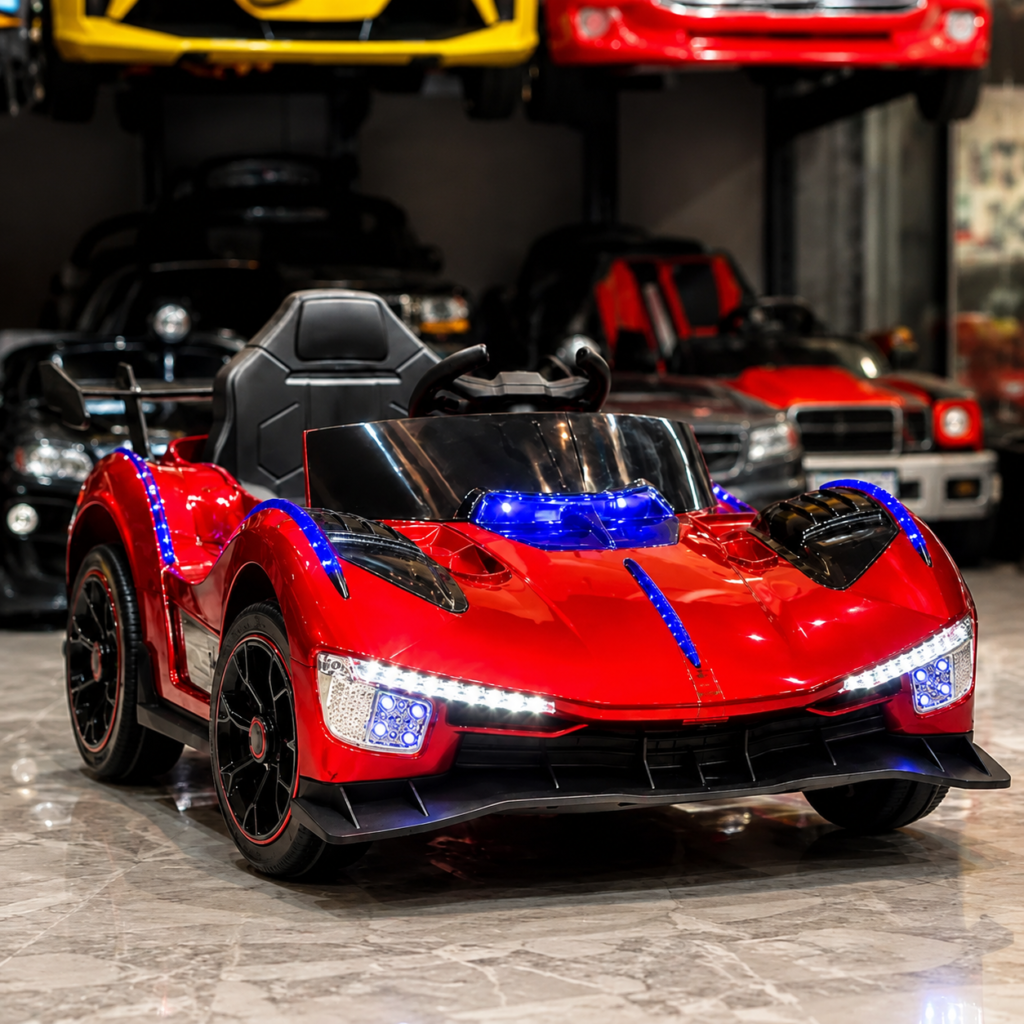 Ferrari Style 12V Kids Electric Ride-On Sports Car – Battery Powered with LED Lights, Music & Remote Control – Red