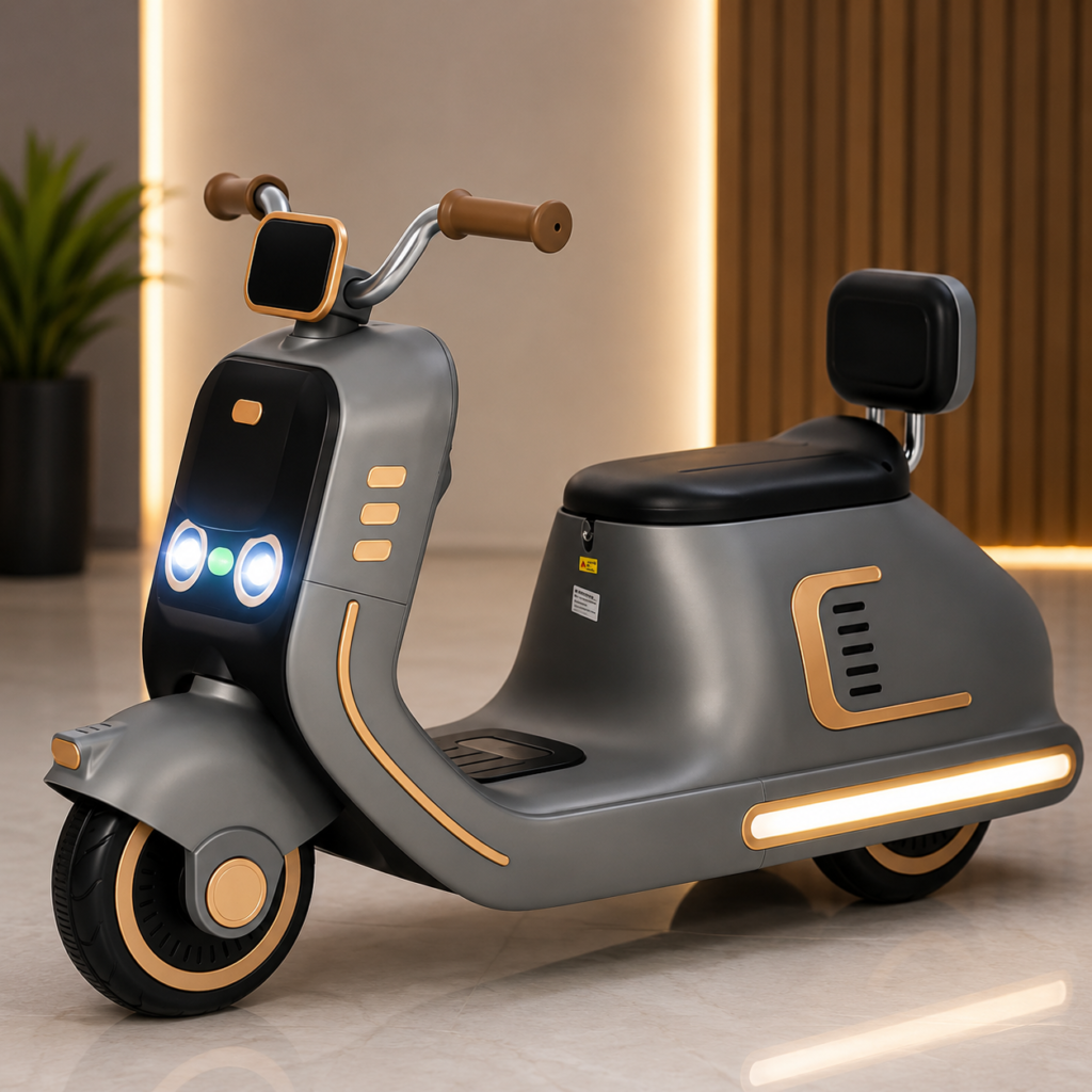 Vintage Deluxe Kids Electric Ride-On Scooter | Premium Battery Powered Retro Bike with LED Lights