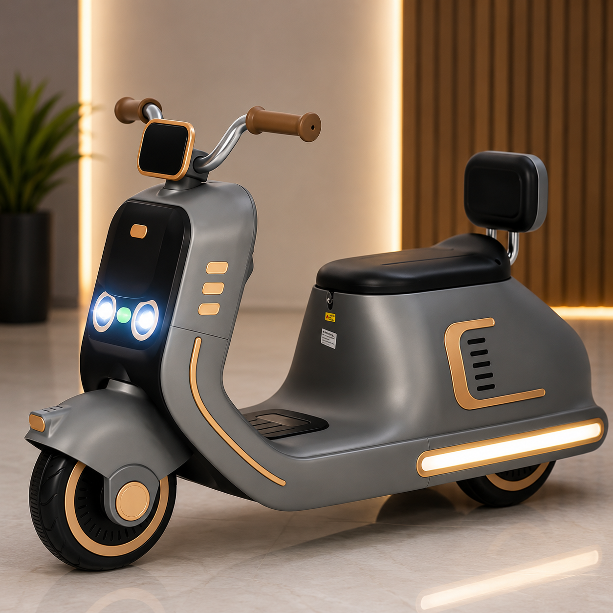 Vintage Deluxe Kids Electric Ride-On Scooter | Premium Battery Powered Retro Bike with LED Lights