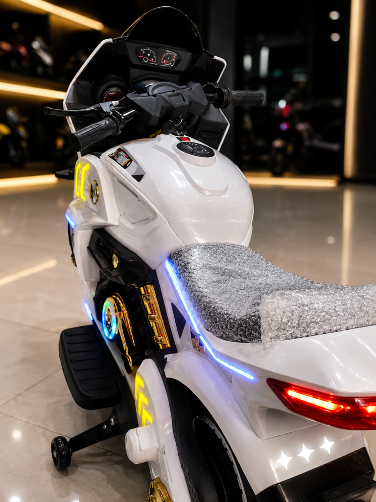Super Sports Kids Electric Ride On Motorcycle 12V Rechargeable Bike with LED Lights – White thumbnail 4