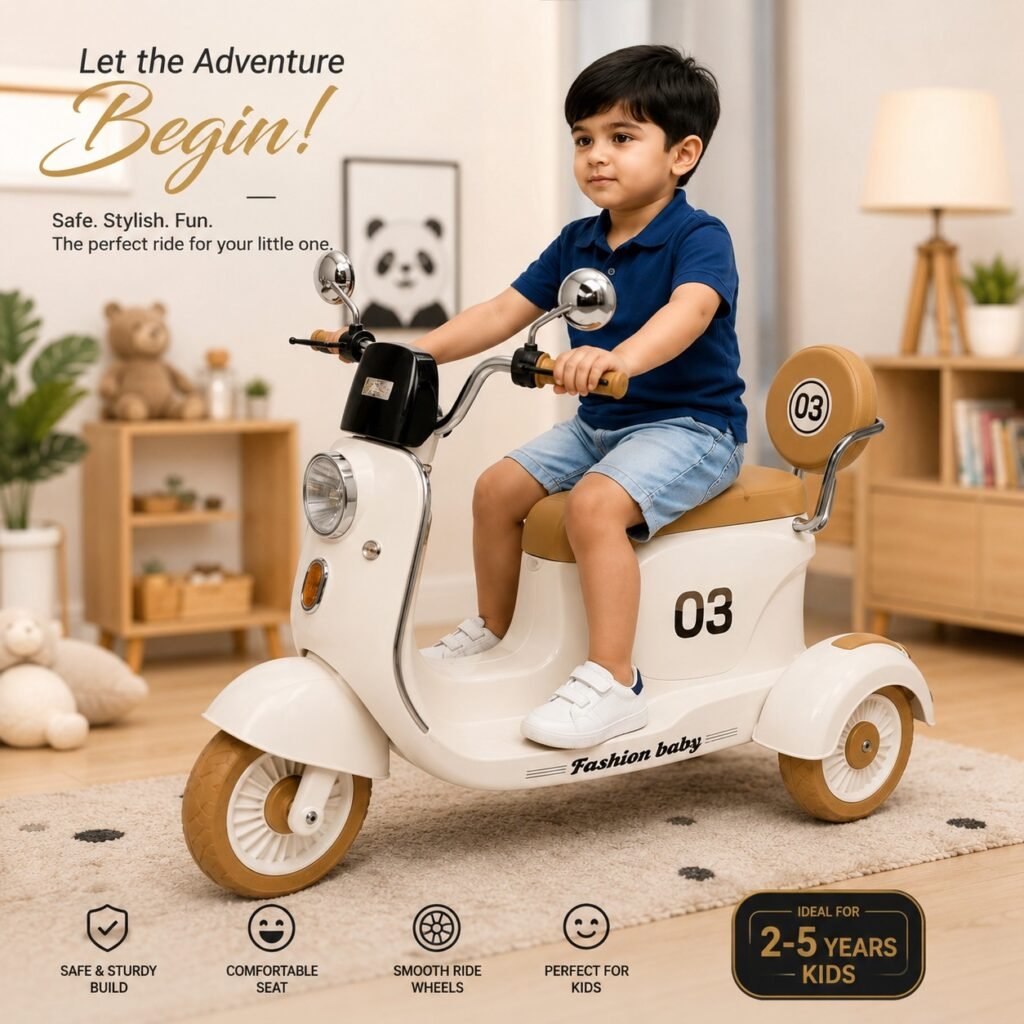 Two-Seater Vespa Kids Ride-On Scooter – Electric Vespa Ride-On Bike for Kids with Comfortable Two-Person Seat