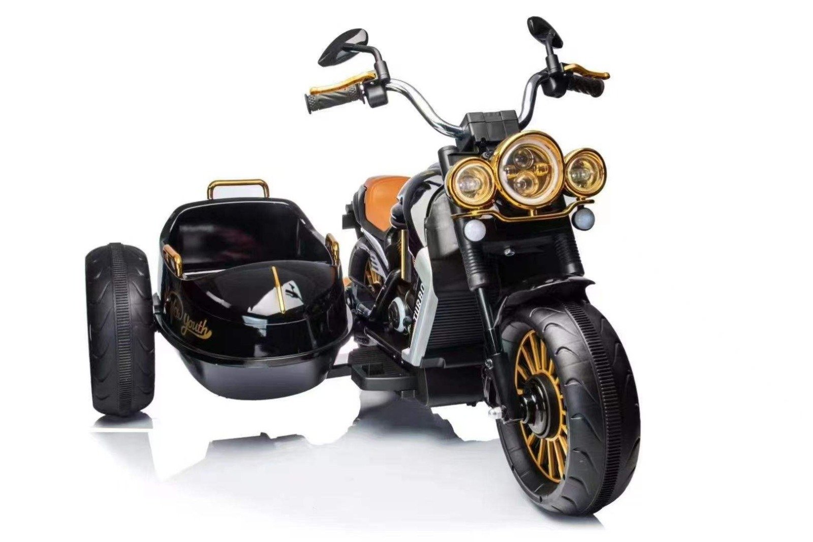 Munna Bhai Kids Electric Ride On Bike with Sidecar 12V Rechargeable Motorcycle – Black - Image 2