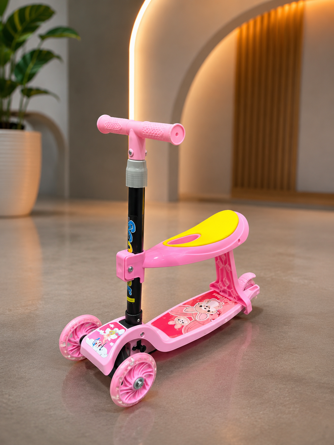 4-in-1 Kids Scooter with Seat & Push Handle | Foldable Baby Kick Scooter with LED Wheels | Ages 2-8 Years