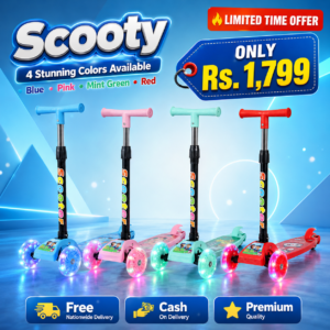 Kids 4 Wheel LED Scooter for Boys & Girls | Foldable Adjustable Height | Musical Light-Up Scooter | Ages 2-8 |