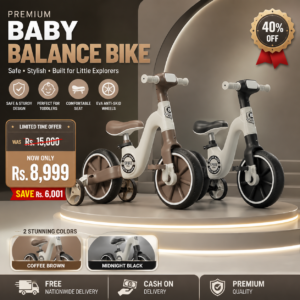 3-in-1 Kids Balance Bike with Training Wheels | Adjustable Seat | LED Light & Music | Ages 2-7 Years