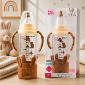 240ml Baby Feeding Bottle with Soft Silicone Nipple & Easy Grip Handles | BPA Free Infant Milk Bottle | Pretty Baby Feeding Bottle