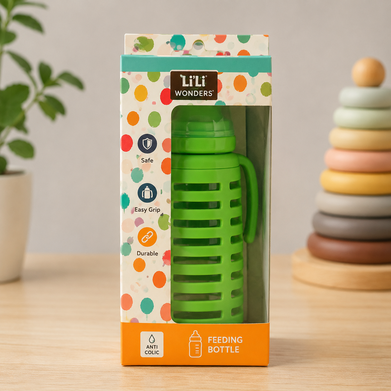 Baby Glass Feeding Bottle with Silicone Protective Sleeve & Dual Handles | BPA Free Infant Milk Bottle | Leakproof Baby Bottle