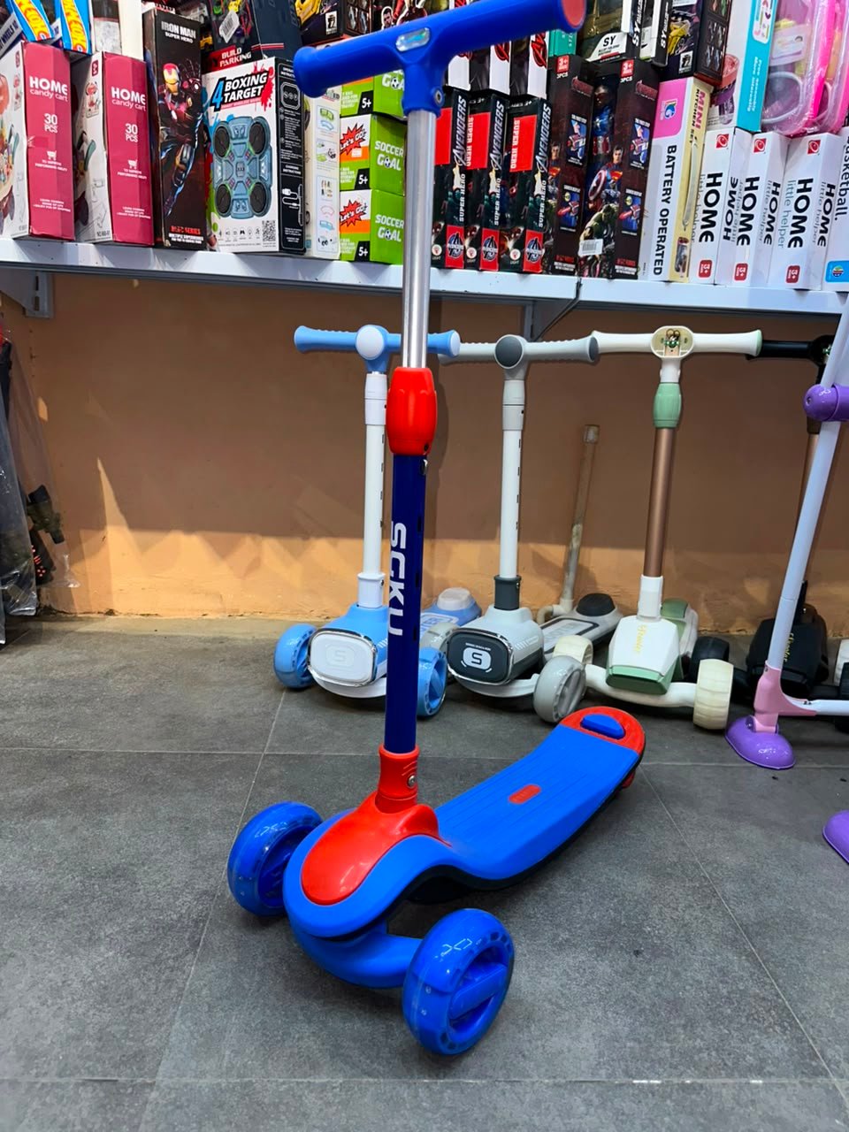 Spider-Man Kids LED Light 3-Wheel Kick Scooter | Adjustable Height Lean-to-Steer Scooter