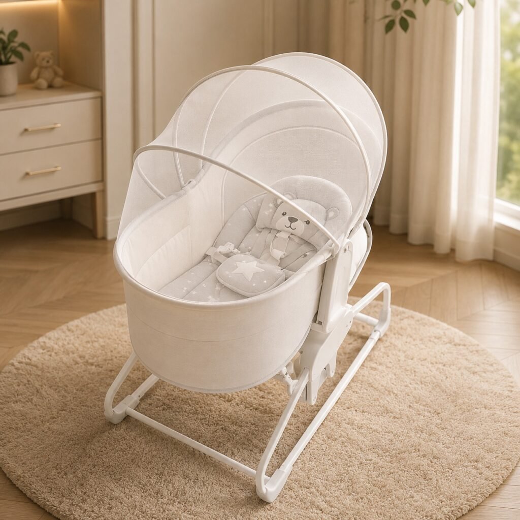Mastela 4-in-1 Deluxe Multifunction Bassinet Electric Swing | Baby Cradle | Bedside Sleeper | Rocker with Mosquito Net & Bluetooth Music thumbnail 3