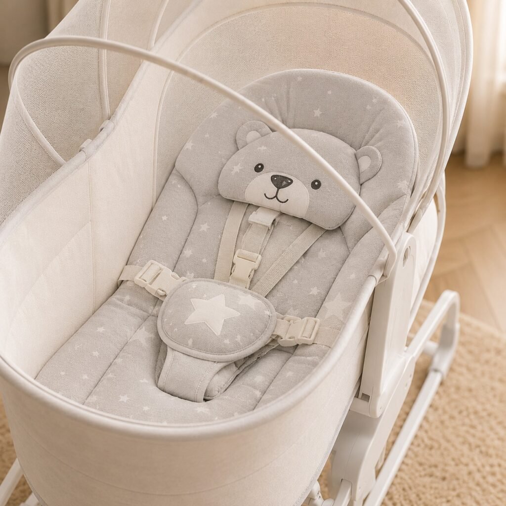 Mastela 4-in-1 Deluxe Multifunction Bassinet Electric Swing | Baby Cradle | Bedside Sleeper | Rocker with Mosquito Net & Bluetooth Music thumbnail 2