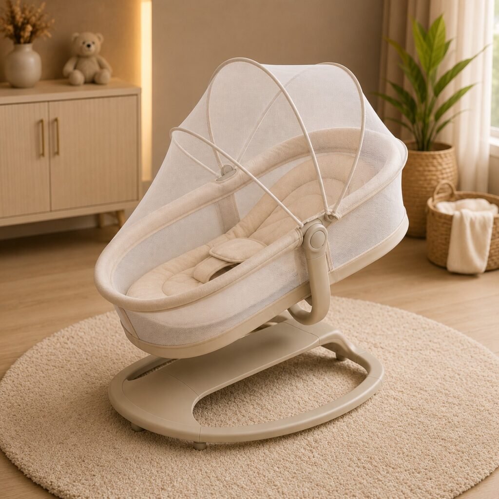 Mastela Multi-Functional 4-in-1 Bassinet | Baby Cradle | Rocking Bassinet | Portable Newborn Sleeper with Mosquito Net
