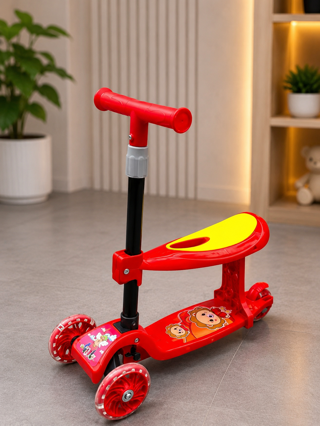4-in-1 Kids Scooter with Seat & Push Handle | Foldable Baby Kick Scooter with LED Wheels | Ages 2-8 Years