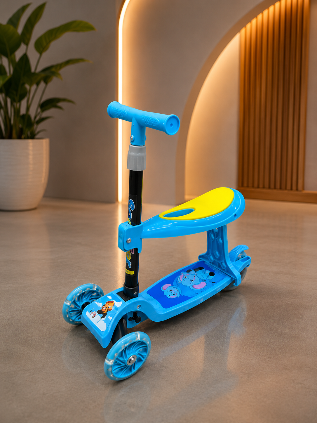 4-in-1 Kids Scooter with Seat & Push Handle | Foldable Baby Kick Scooter with LED Wheels | Ages 2-8 Years