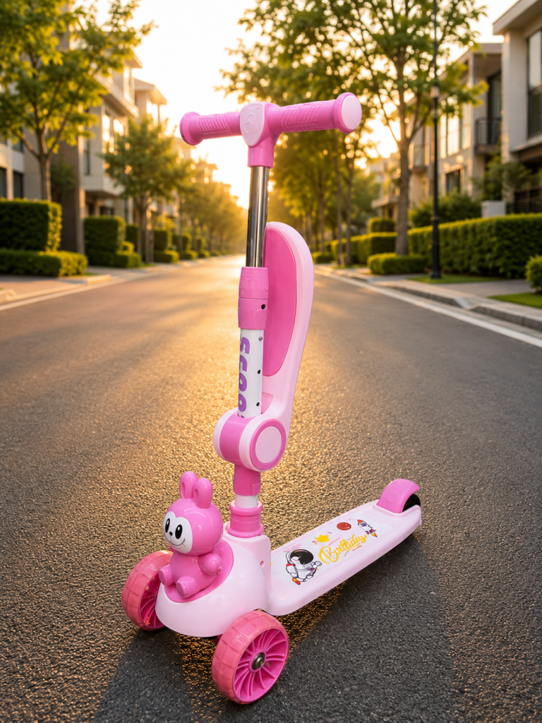 Rabbit Kids LED Light 3-Wheel Kick Scooter | Adjustable Height Lean-to-Steer Scooter