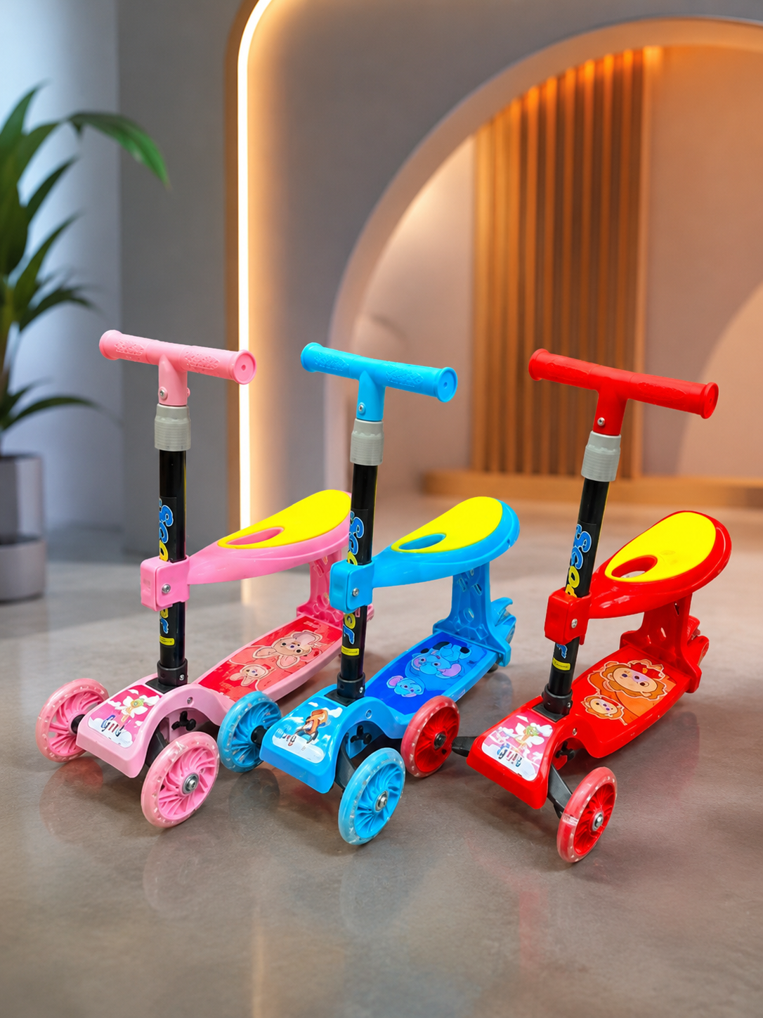 4-in-1 Kids Scooter with Seat & Push Handle | Foldable Baby Kick Scooter with LED Wheels | Ages 2-8 Years