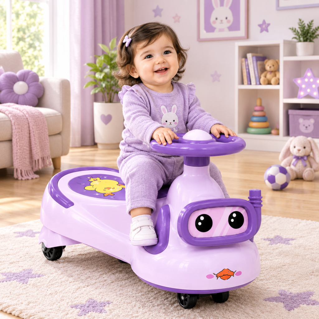 Kids Ride-On Push Car Toy with Steering Wheel, Interactive Lights and Cute Cartoon Design – Toddler Ride-On Vehicle