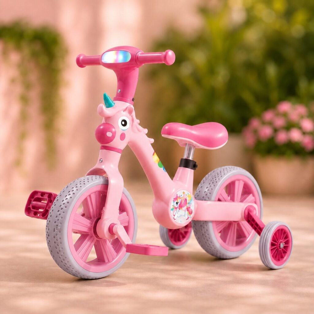 3-in-1 Unicorn Toddler Tricycle with LED Headlight PINK