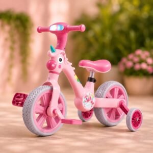 3-in-1 Unicorn Toddler Tricycle with LED Headlight PINK