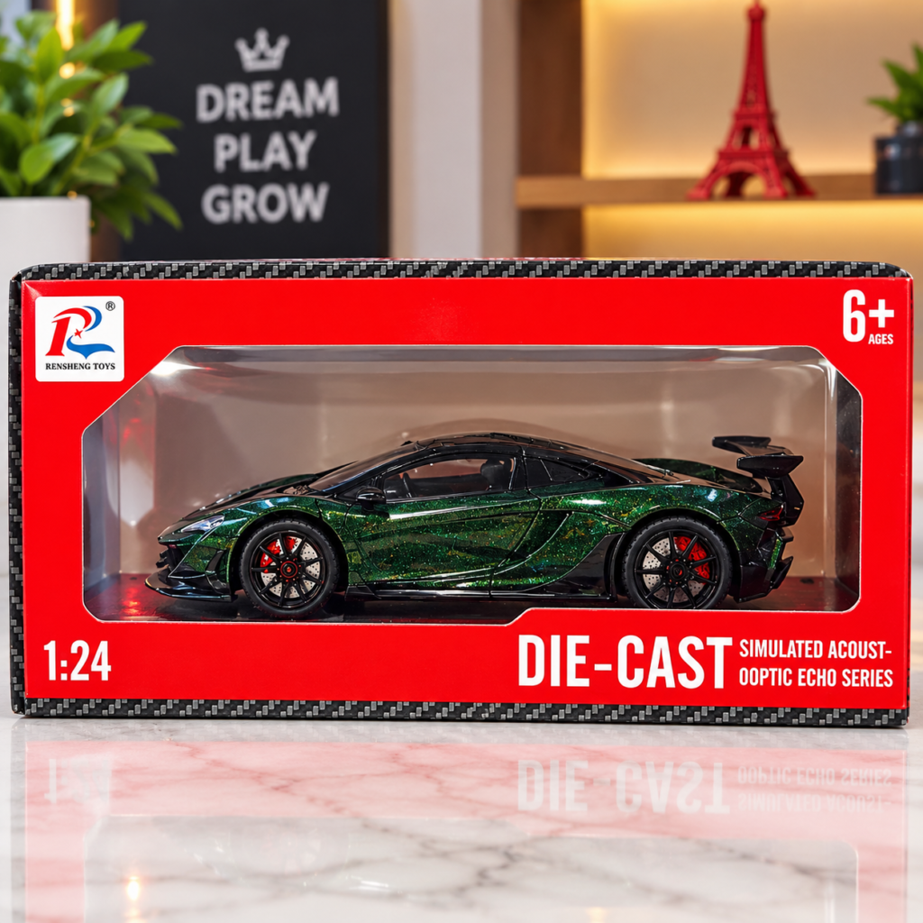 1:24 Scale Die-Cast Lamborghini Style Sports Car Toy – Metallic Green Model Car for Kids   (GBW-w24333
