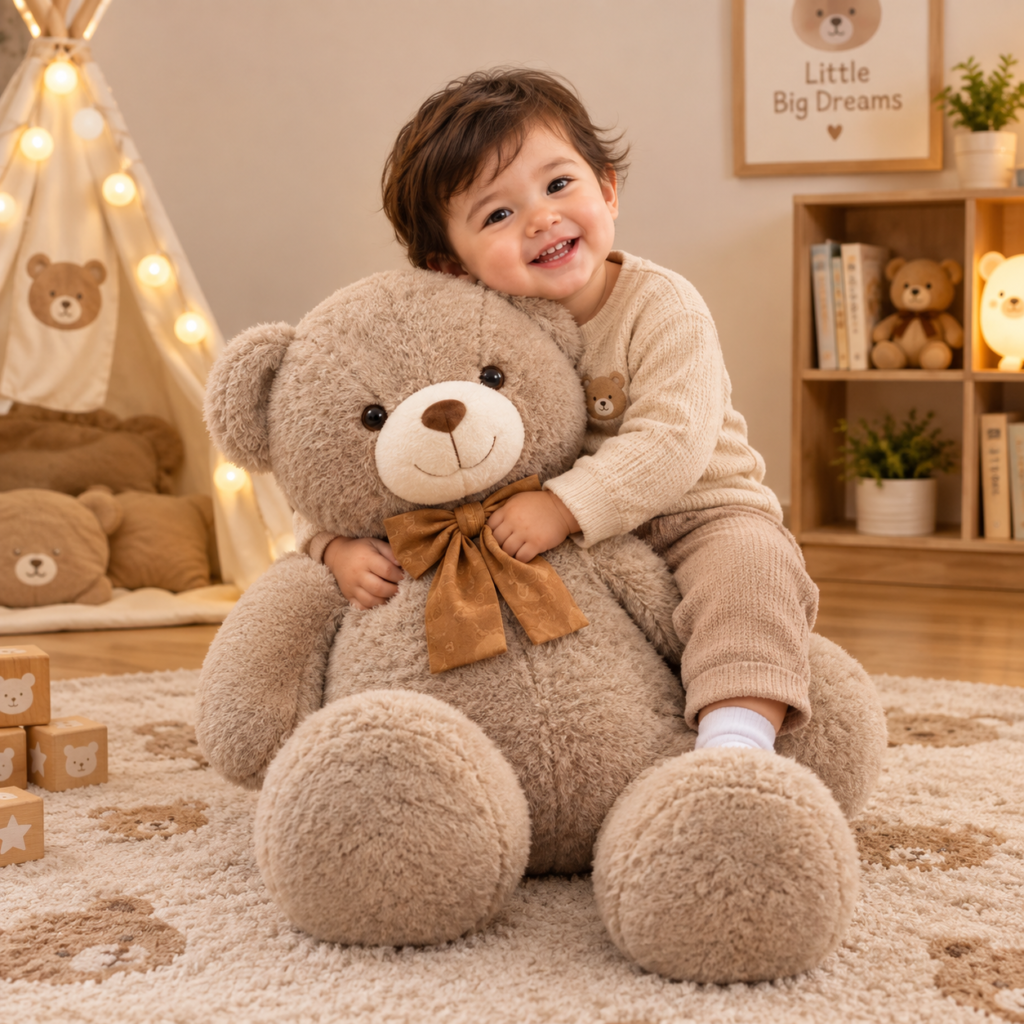 Large Soft Brown Teddy Bear Plush Toy with Bow – Extra Large Cuddly Stuffed Animal