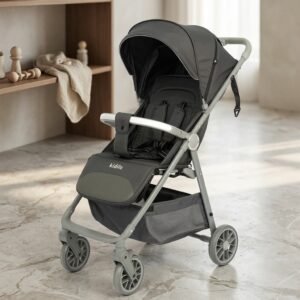 Kidilo C6 Multifunctional Baby Stroller – Foldable Pram with Reclining Seat, 5-Point Safety Harness, Adjustable Canopy, 360° Swivel Wheels & Storage Basket - Grey