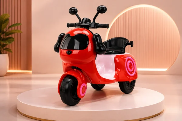 Kids Electric Ride-On Scooter – Red and Pink Battery Powered Tricycle with LED Lights