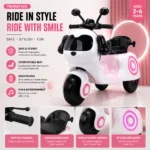 Kids Electric Ride-On Tricycle – Pink Battery Powered Motorcycle with LED Lights