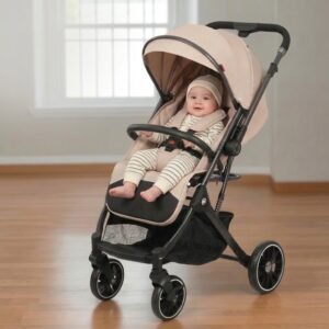 Kidilo Travel Trolley Folding Stroller Cabin – Compact Foldable Baby Stroller with Trolley Handle & Reclining Seat - Beige