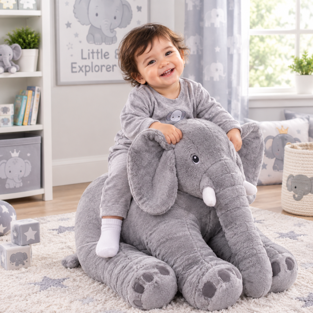 Grey Elephant Plush Toy – Soft and Cuddly Stuffed Animal for Kids