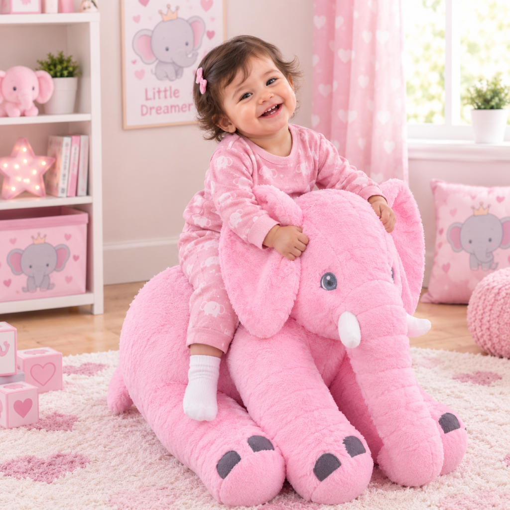 Pink Elephant Plush Toy – Soft and Cuddly Stuffed Animal for Kids