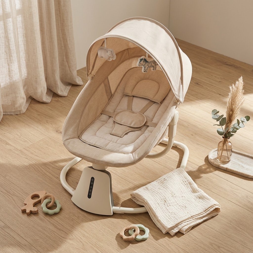Aura Deluxe 3-in-1 Baby Bassinet – Auto Swing Mastela | Multi-Functional Baby Cradle & Infant Sleeping Bed - Cream - Image 2