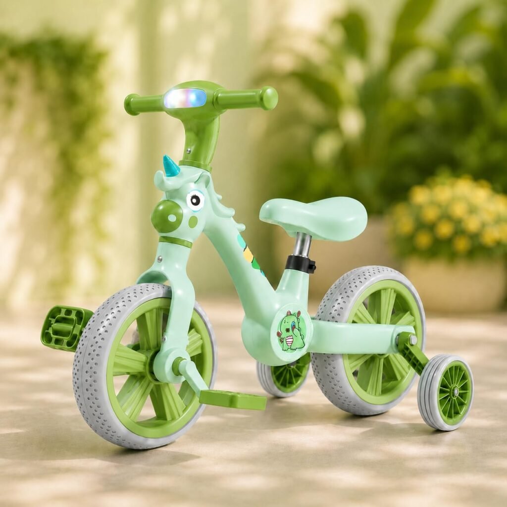 3-in-1 Unicorn Toddler Tricycle with LED Headlight pistachio green thumbnail 2