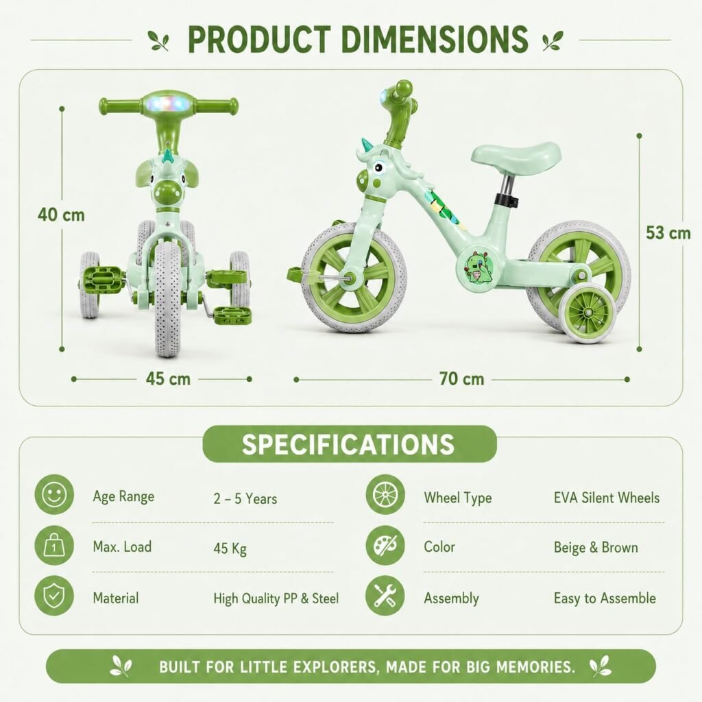 3-in-1 Unicorn Toddler Tricycle with LED Headlight pistachio green thumbnail 5
