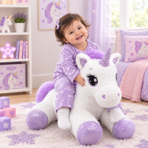 Large White Unicorn Plush Toy with Purple Details – Soft and Cuddly Stuffed Animal