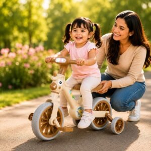 3-in-1 Unicorn Toddler Tricycle with LED Headlight beige