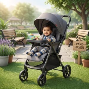 Kidilo T8 Black Baby Stroller – Foldable Baby Pram with Canopy & Tray | Lightweight Infant Stroller - Grey
