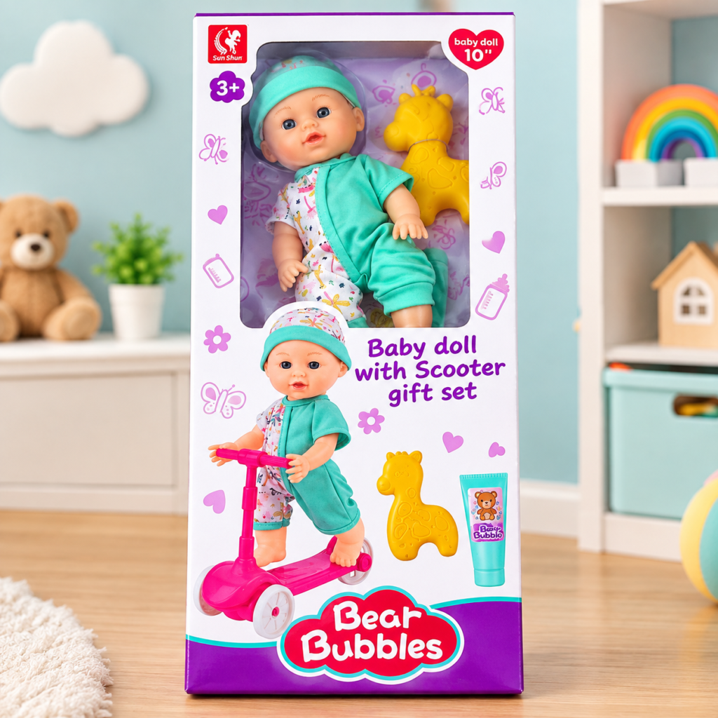 Baby Doll with Scooter Gift Set – 10 Inch Baby Doll Toy Set for Kids  (GBW-BB-1024)