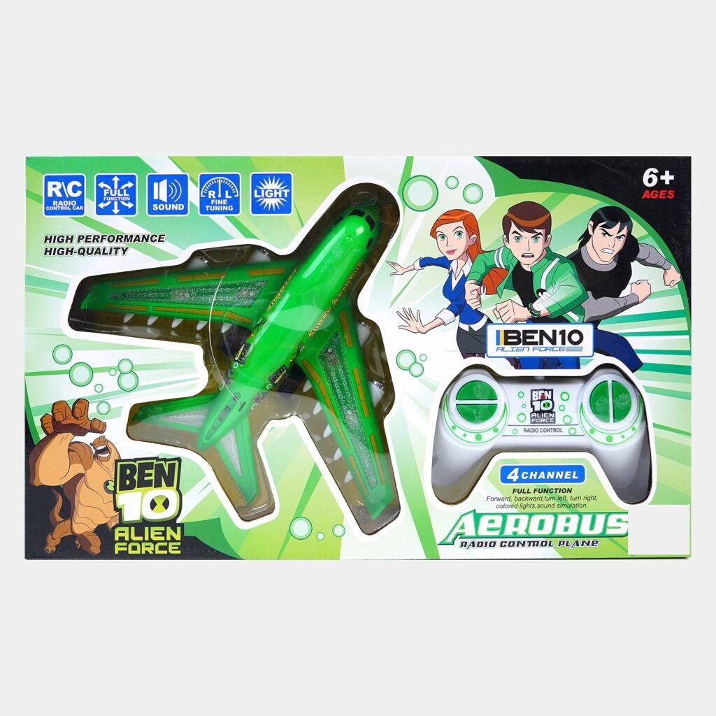 Ben 10 RC Aeroplane Toy for Kids | 4-Channel Remote Control Fighter Plane with Lights & Sound               (GBW-529-210)