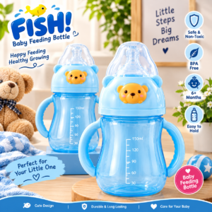Fish Baby Feeding Bottle 150ml | Cute Bear Design Baby Milk Bottle | Easy Grip Handles | BPA Free