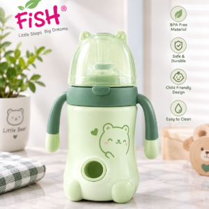 Cute Bear Kids Sipper Bottle with Handles & Protective Cover – Leak-Resistant Baby Water Bottle