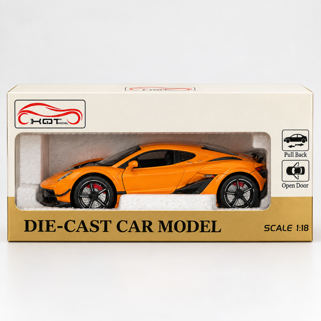 Die-Cast Orange Sports Car Model Toy – Pull Back Car with Opening Doors   (GBW-2201P-16)