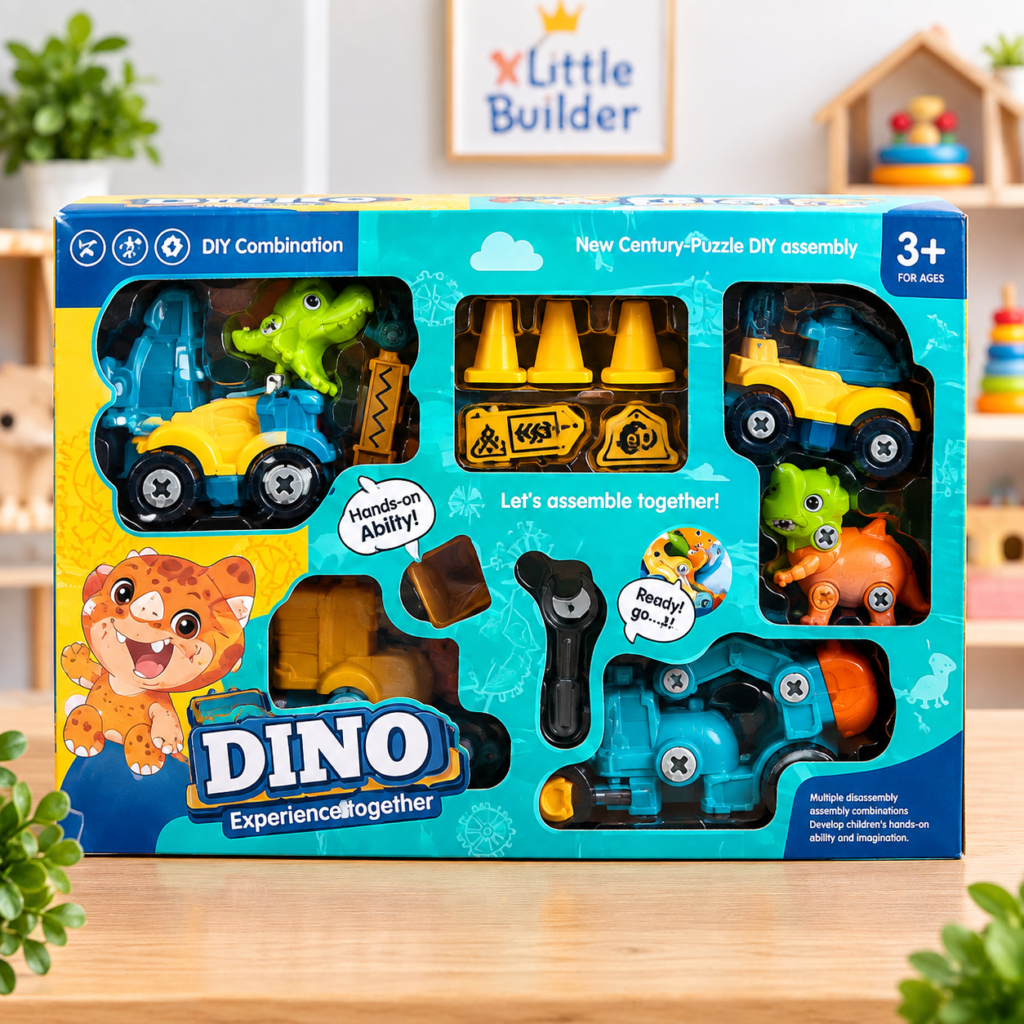Dino DIY Assembly Toy Set for Kids – 3-in-1 Dinosaur & Construction Vehicle Building Kit with Tools | Educational STEM Toy 3+   (GBW-666-106)
