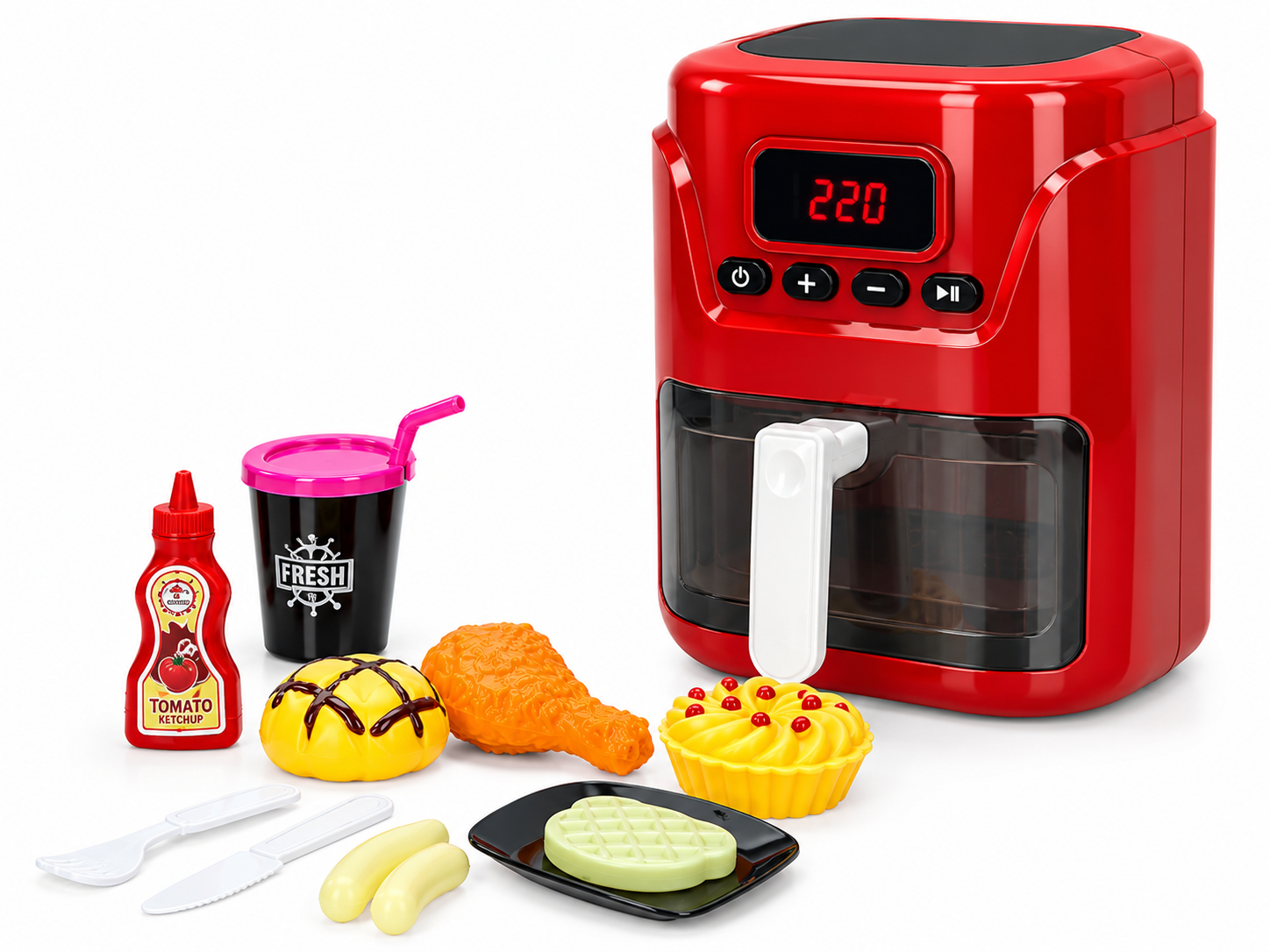 Happy Gourmet Kids Air Fryer Toy – Pretend Play Kitchen Set with UV Color Changing Food (GBW-A1012-6) - Image 2