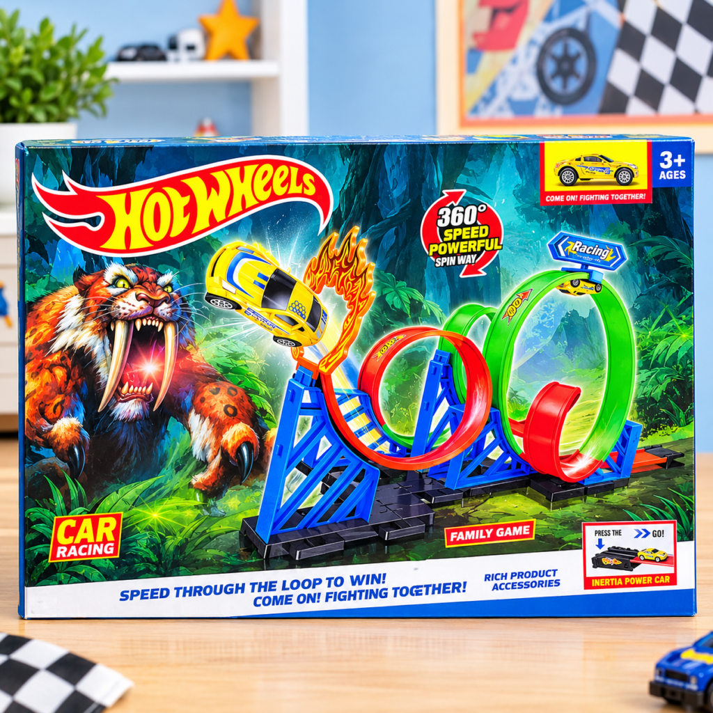 Hot Wheels 360° Speed Loop Car Racing Track Set with Inertia Power Car – Kids Racing Toy  (GBW-6604)