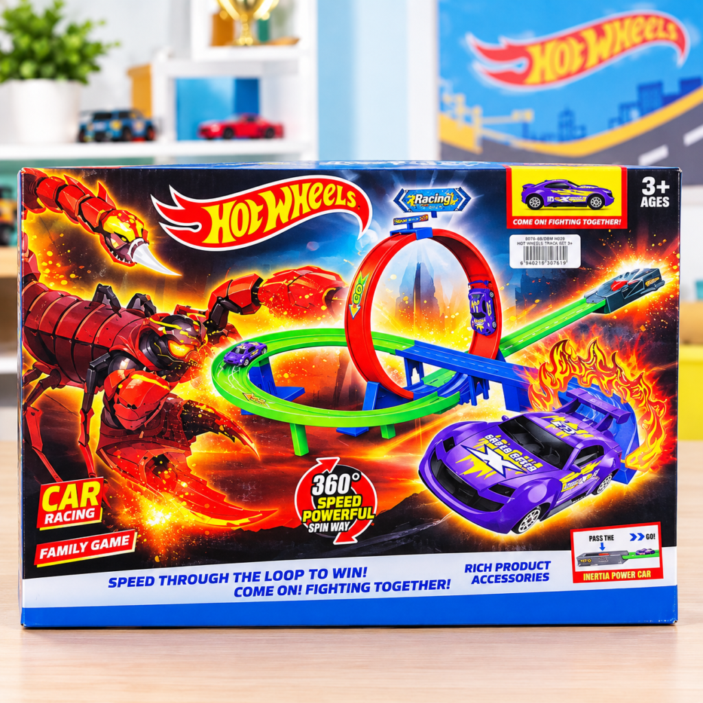 Hot Wheels Racing Car Track Play Set with 360° Loop & Inertia Power Car – Kids Racing Toy  (GBW-6613)