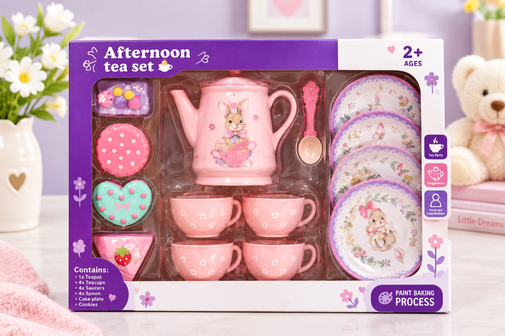 Kids Afternoon Tea Set Toy – Pink Pretend Play Tea Party Set with Teapot, Cups, Plates & Accessories   (GBW-H 557)