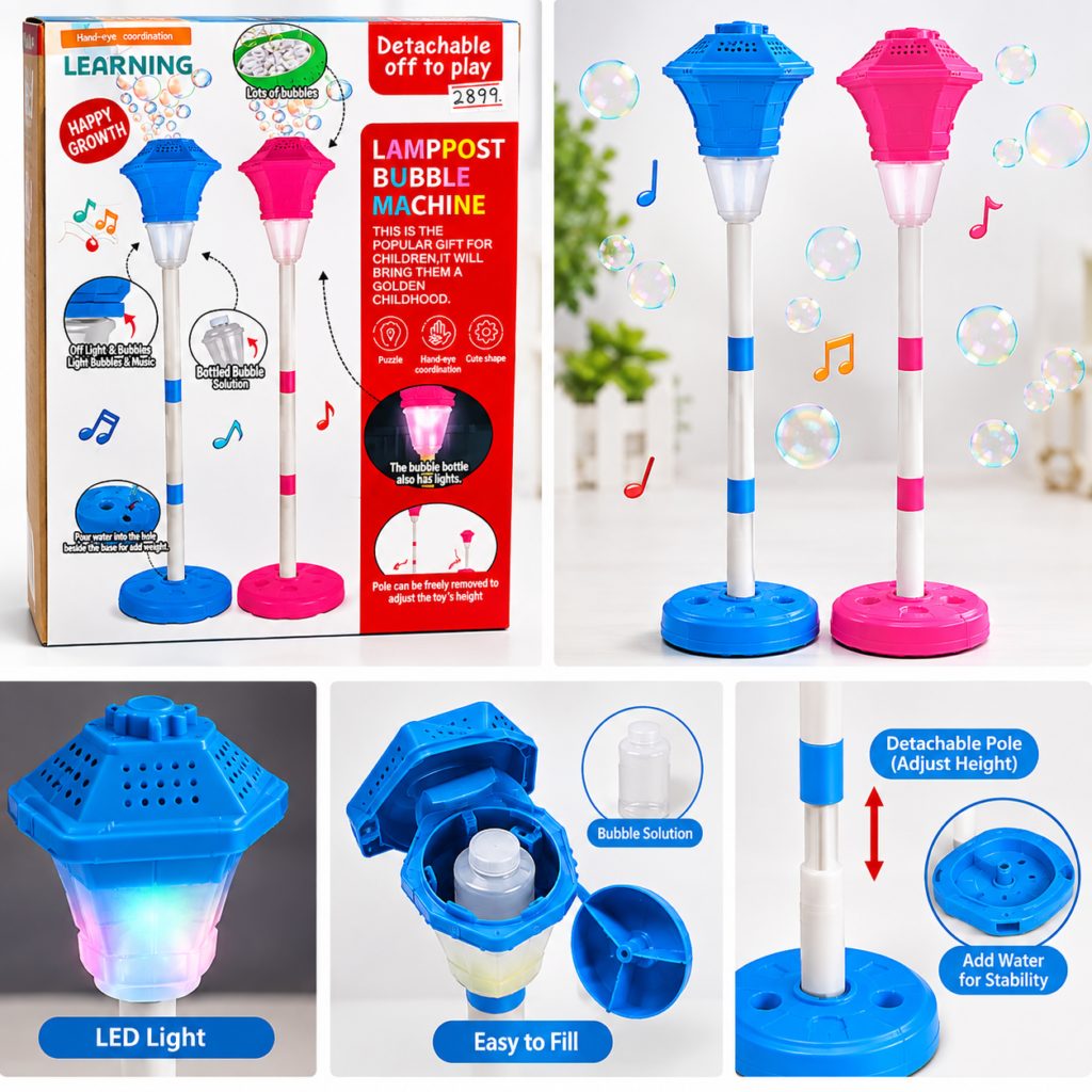 Kids Bubble Machine Lamp Post – Musical Light Up Bubble Blower Toy   (GBW-999-6)