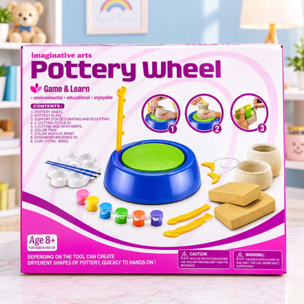 Kids Pottery Wheel Art & Craft Set for Ages 8+ – Clay Pottery Making Kit with Paints & Sculpting Tools  (GBW-103)