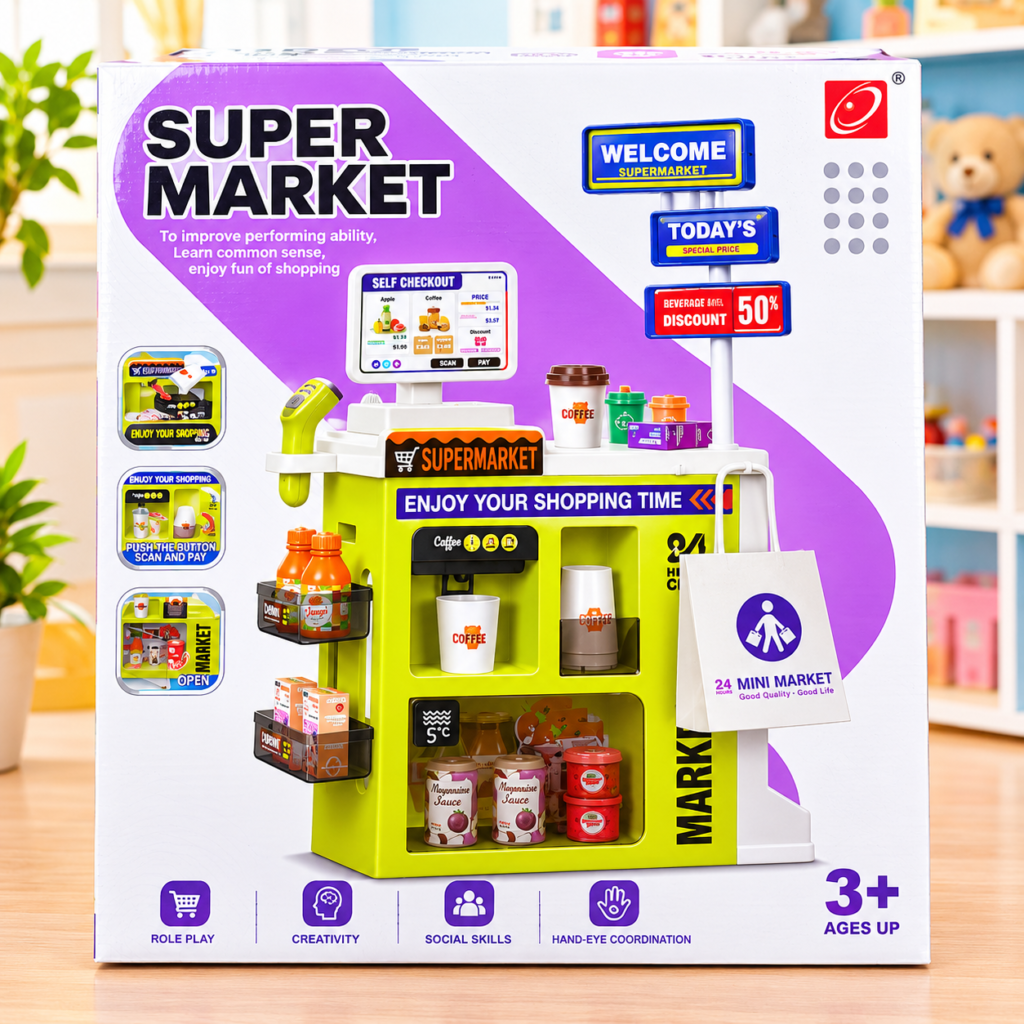 Kids Supermarket Play Set with Self Checkout, Scanner & Pretend Grocery Store Accessories (GBW-668-175)